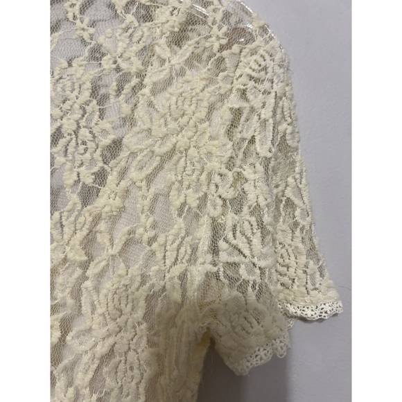 A'reve Cream L Sheer Lace Crochet Trim Gauzy Fairy Whimsical Romantic Floral - Picture 10 of 16